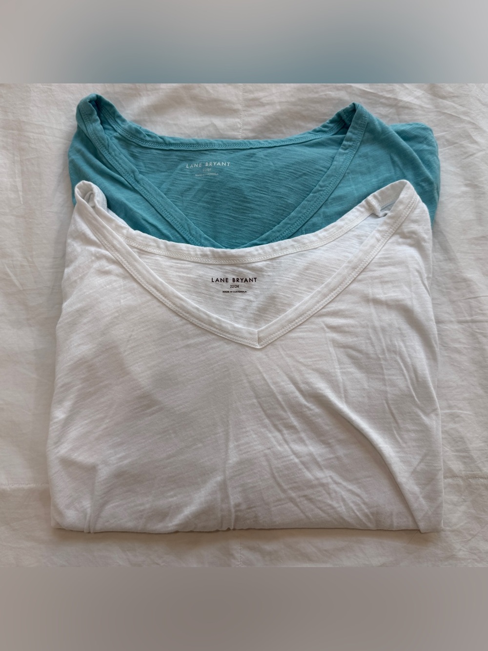 Lane Bryant V-Neck Tee Set in White and Teal Blue